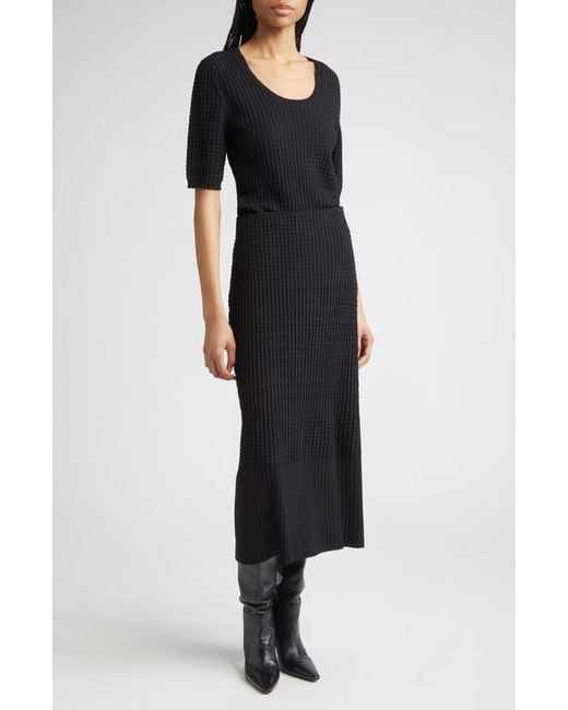 Lafayette 148 New York Black Mixed Stitch Short Sleeve Sweater