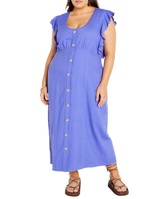 City Chic Blue Jada Ruffle Sleeve Dress