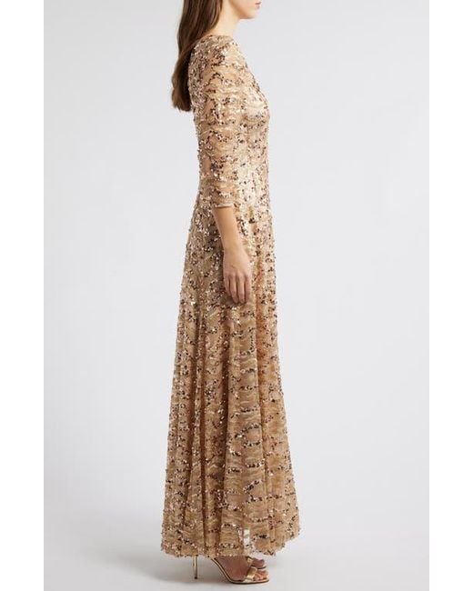 Tahari Natural Sequin A-Line Gown