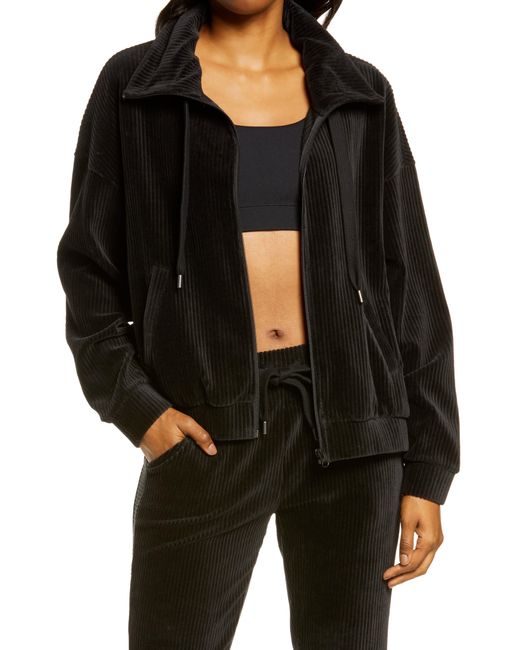 Download Zella Plush Cord Front Zip Jacket in Black - Lyst