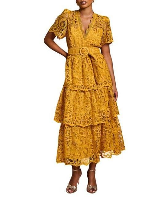 gold sequin a line dress Metallic Lace Off-Shoulder Sheath Dress main image 1