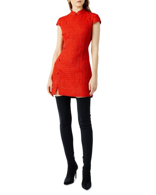 SAU LEE Red Natasha Tweed Minidress