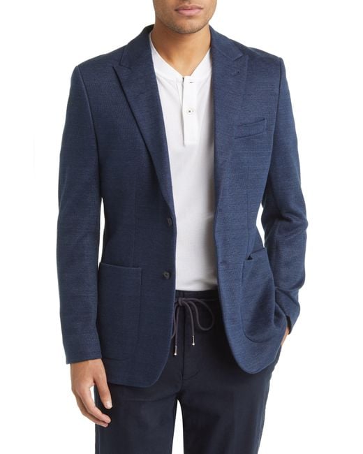 Ted Baker Keanuj Slim Fit Stretch Linen & Cotton Jersey Blazer in Blue