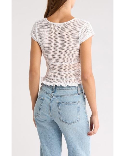 PacSun Blue Madeline Open Stitch Tie Front Cotton Top