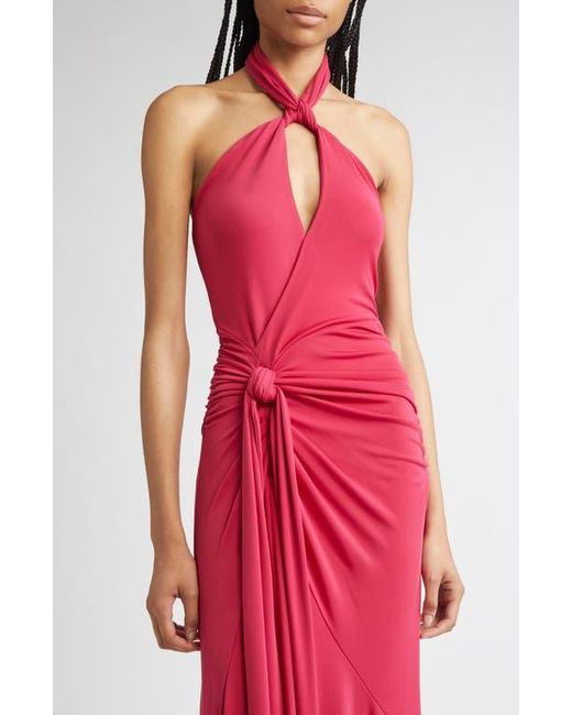 Cinq À Sept Red Gulliame Tie Front Halter Gown