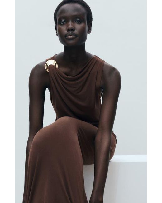 Mango Brown Draped Body-Con Maxi Dress