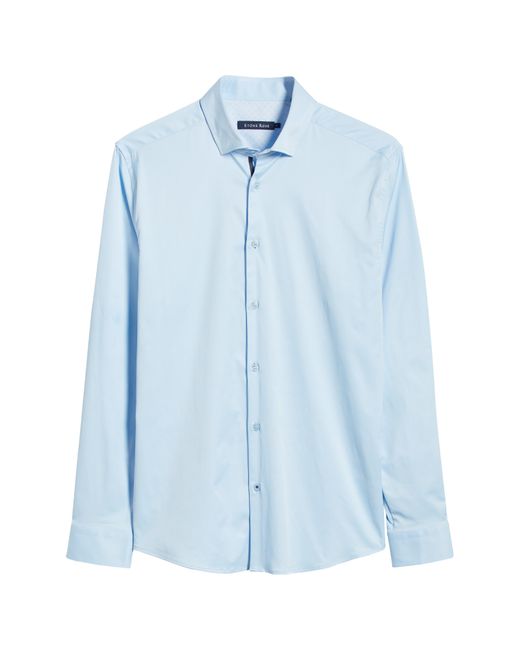 Stone Rose Solid Blue Drytouch Performance Sateen Button-up Shirt for men