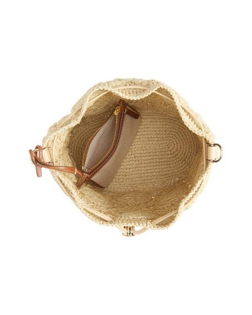 ★完売前に！キュート★TORY BURCH EMERSON RAFFIA BUCKET BAG T Monogram Raffia Bucket Bag: Women's Designer Crossbody