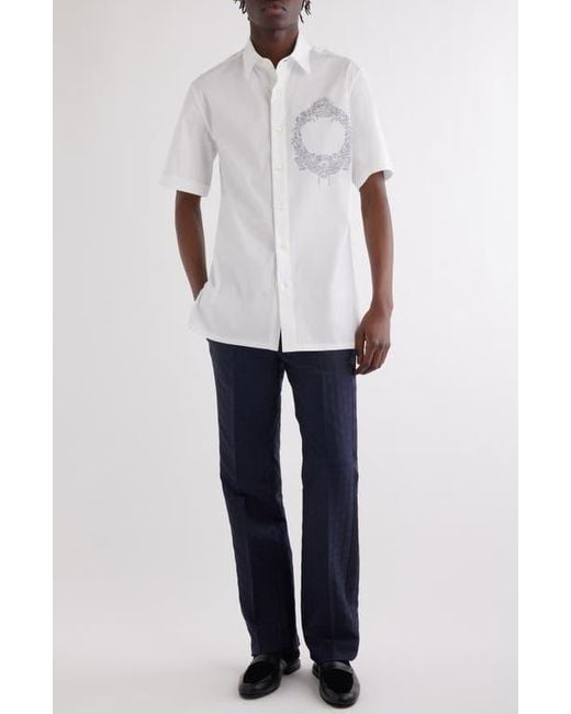 Givenchy White Military Short Sleeve Cotton Blend Button-Up Shirt for men