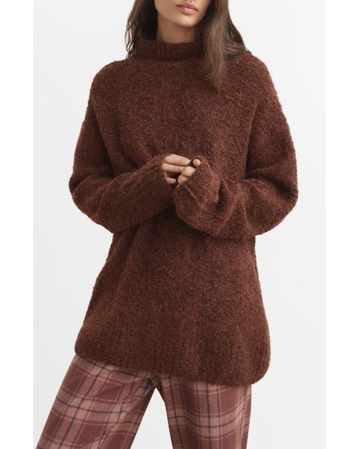 Mango Brown Bouclé Turtleneck Sweater
