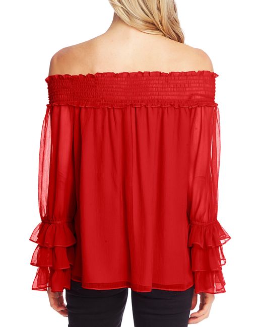 cece leopard print off the shoulder ruffle blouse