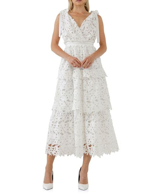Endless Rose White Floral Lace Tiered Dress
