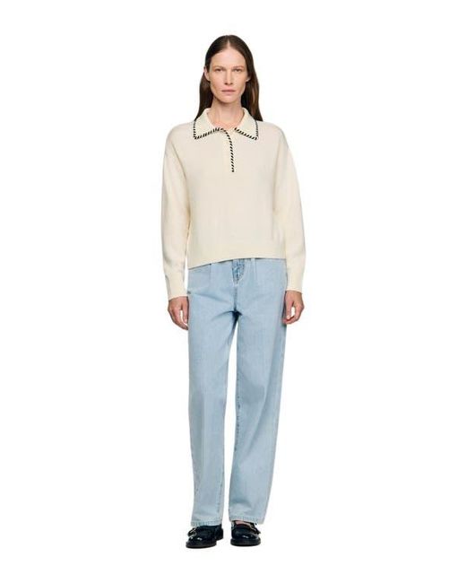 Sandro Multicolor Contrast Polo-Neck Knit Sweater