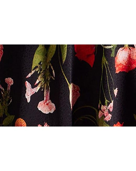 Ted Baker Black Sienno Floral Puff Sleeve Satin Jacquard Minidress