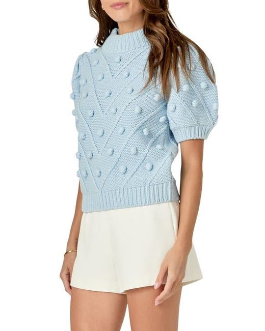 English Factory Blue Pompom Puff Sleeve Sweater