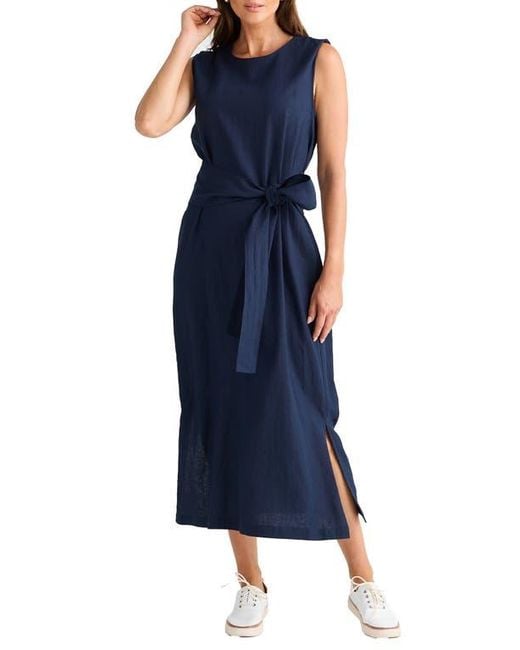 tied and true midi dress Brave+True Turning Point Tie Waist Midi Dress in Blue