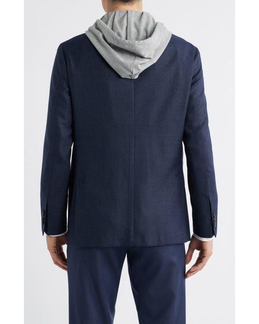 Jack Victor Blue Woodland Stretch Wool Sport Coat With Removable Hooded Bib for men