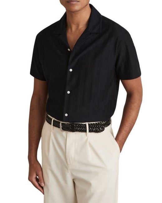 Reiss Black Sampson Textured Stripe Camp Shirt for men