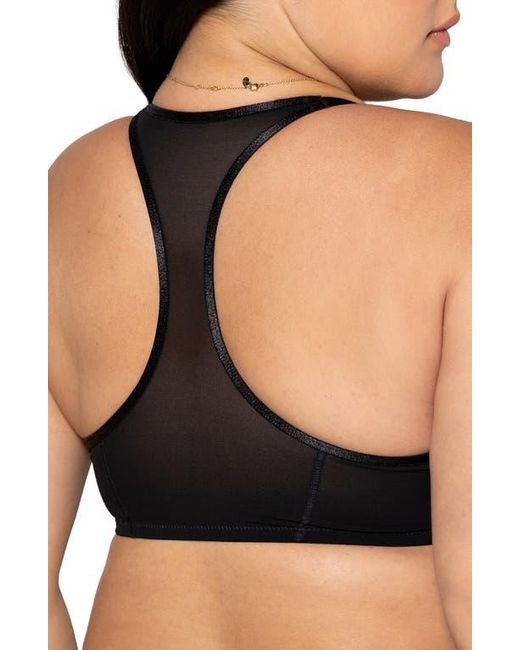 Curvy Couture Black Sheer Mesh Front Clasp Racerback Underwire Bra