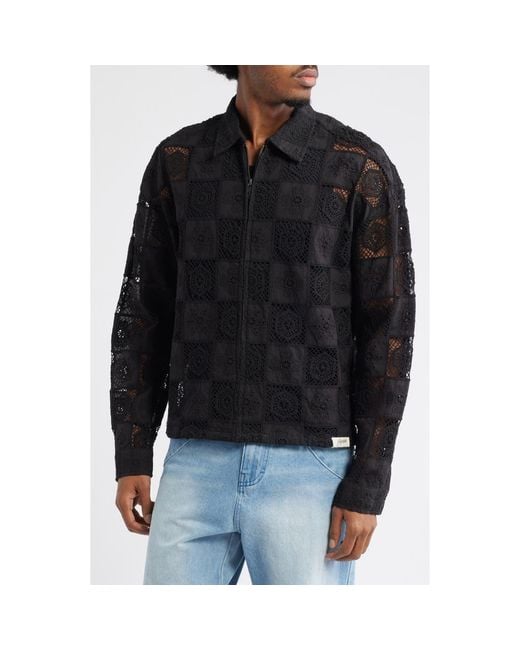 Honor The Gift Black Crochet Lace Patchwork Jacket for men