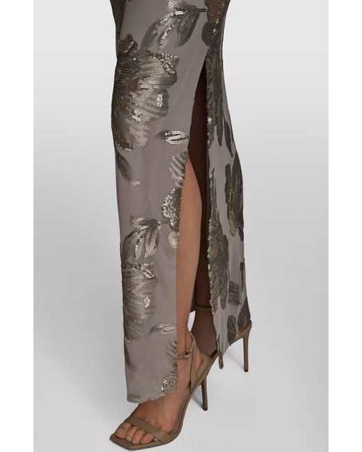 Donna Karan Natural Sequin Floral Sleeveless Gown