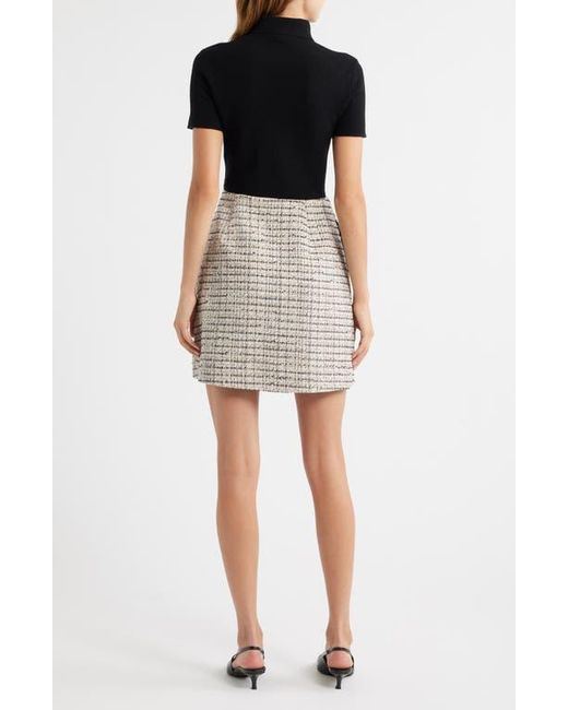 Theory Black Short Sleeve Combo Tweed Dress