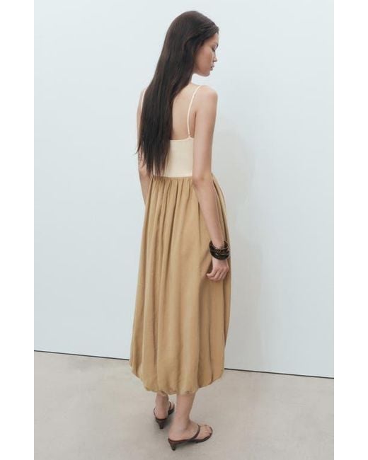 Mango Natural Mixed Media Bubble Hem Midi Dress