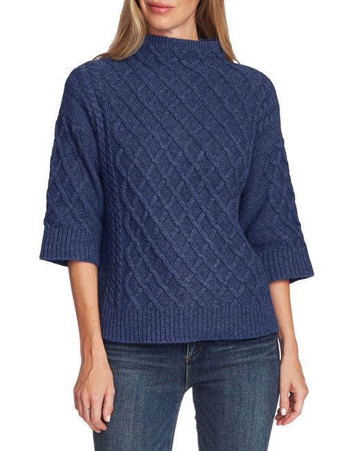 Vince Camuto Blue Chunky Cable Knit Funnel Neck Sweater