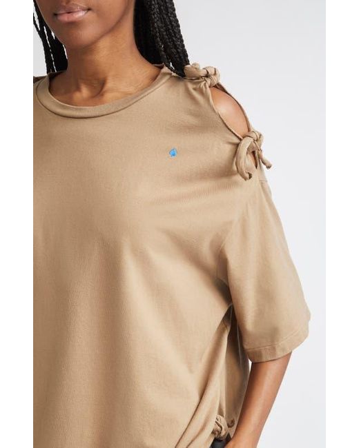 Undercover Brown Embroidered Bow Sleeve Cotton T-Shirt