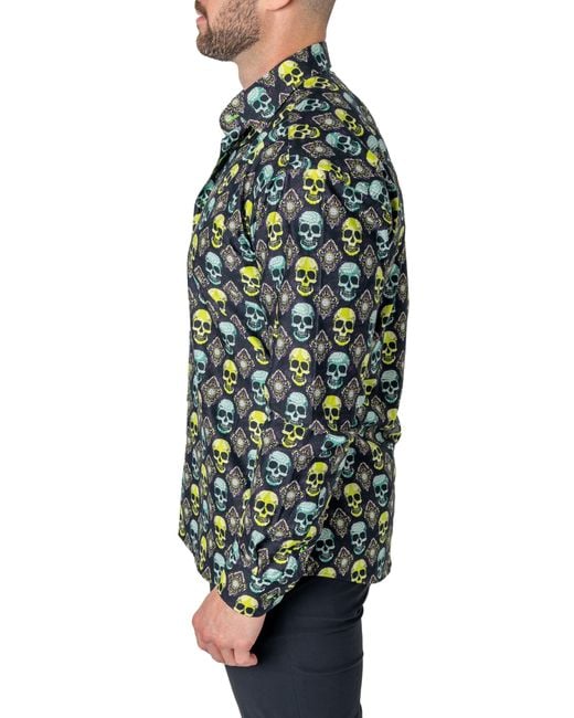 Maceoo Fibonacci Regular Fit Skull Buttonup Shirt in Green for Men Lyst