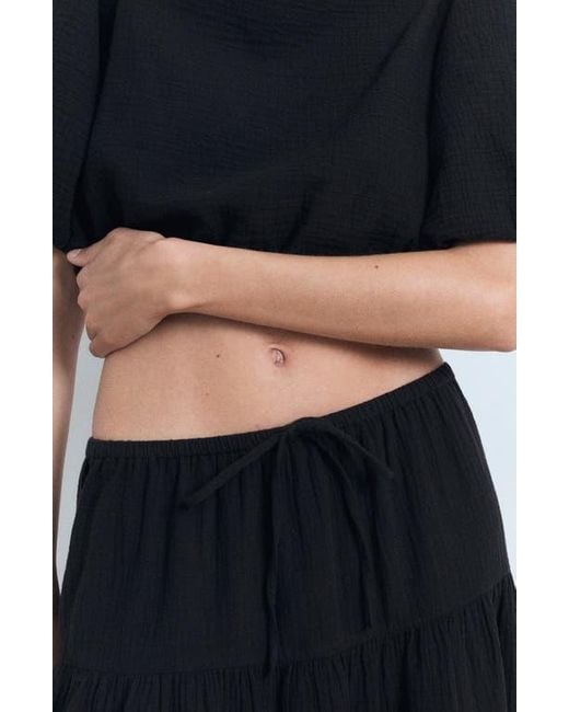 Mango Black Drawstring Cotton Maxi Skirt