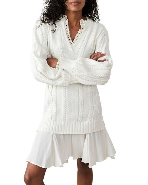 Mint Velvet White Cable Knit Gathered Hem Mini Dress