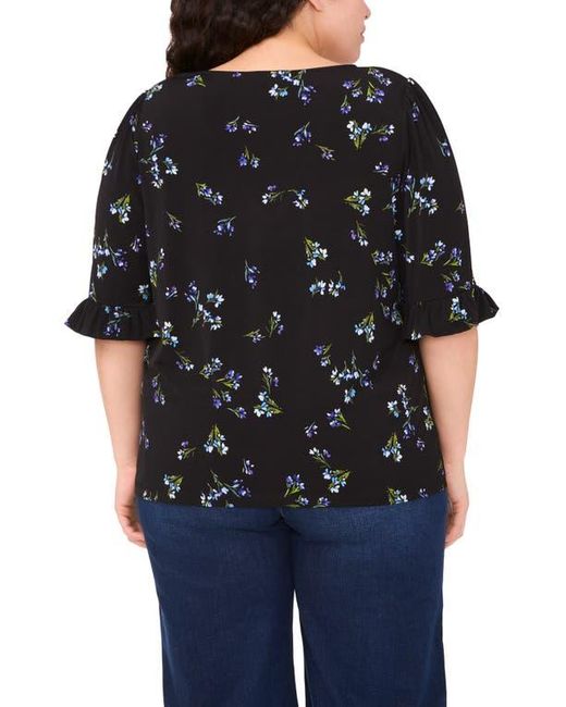 Cece Black Floral Print Ruffle Cuff Top