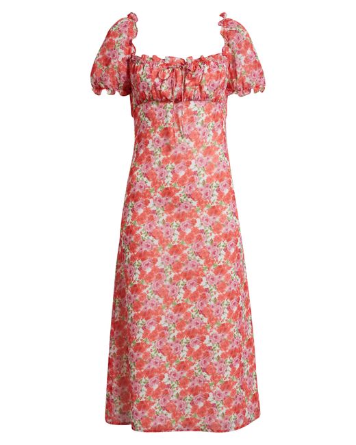 Wayf Pink Felicity Floral Print Midi Dress