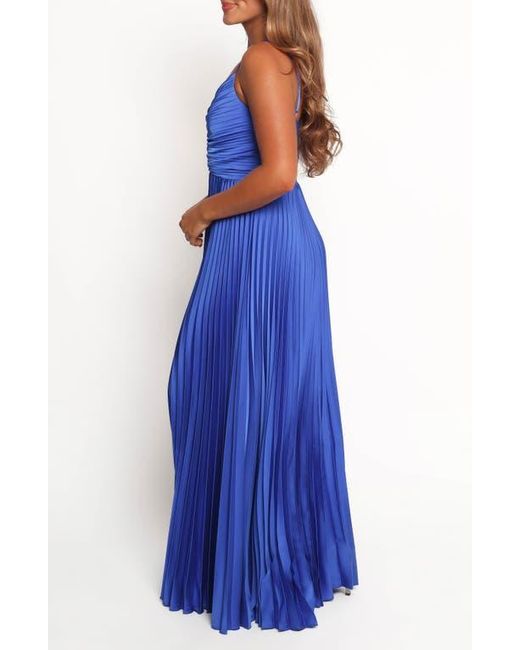 strapless open back dress Naira Pleated Maxi Dress - Cornflower Blue Floral main image 0