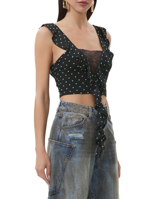 AFRM Black Lowell Lace Trim Ruffle Crop Top