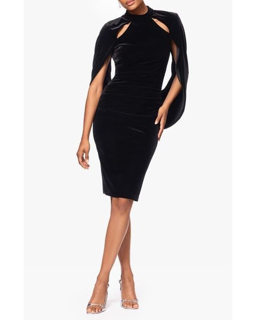 Betsy & Adam Cutout Capelet Velvet Cocktail Dress in Black | Lyst