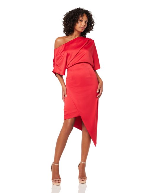Elliatt Red Carson One-shoulder Satin Dress