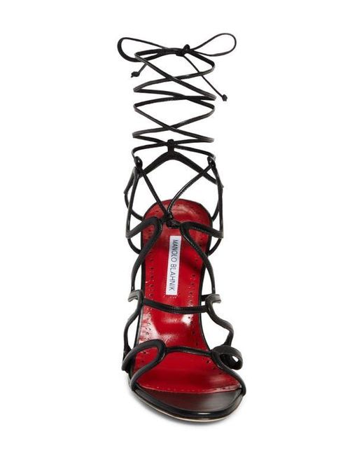 Manolo Blahnik Red Fawda Ankle Tie Sandal