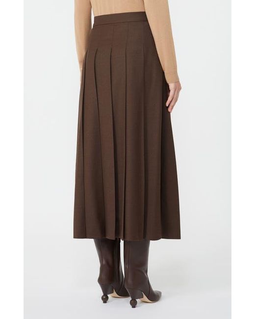 Weekend by Maxmara Brown Fastoso Pleated Stretch Virgin Wool Skirt