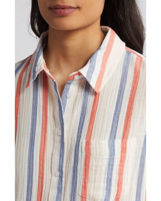 Caslon Pink Caslon(r) Stripe Cotton Gauze Button-up Shirt