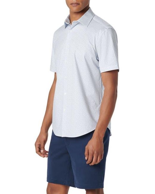 Bugatchi Blue Miles Ooohcotton Geo Print Short Sleeve Button-Up Shirt for men