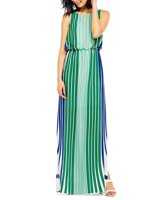 Adrianna Papell Green Stripe Maxi Dress