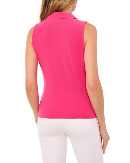 Cece Red Sleeveless Crepe Knit Polo