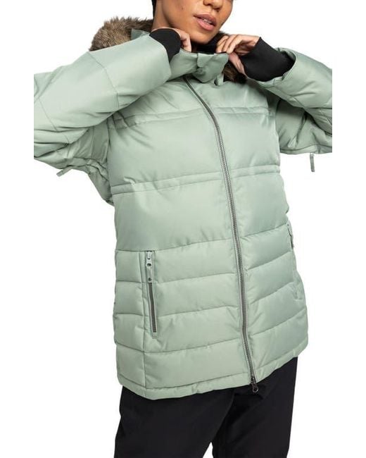 Roxy Green Quinn Insulated Puffer Coat With Removable Faux Fur Trim