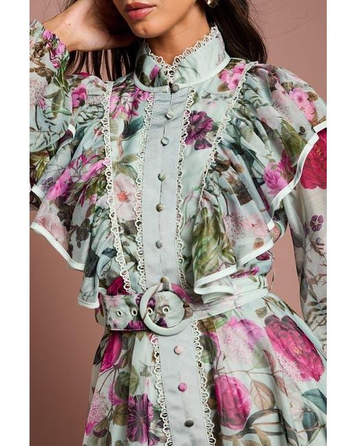 Coast White Long Sleeve Printed Organza Shirt Dress