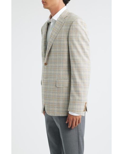 Canali Gray Siena Regular Fit Tan Plaid Wool Blend Sport Coat for men