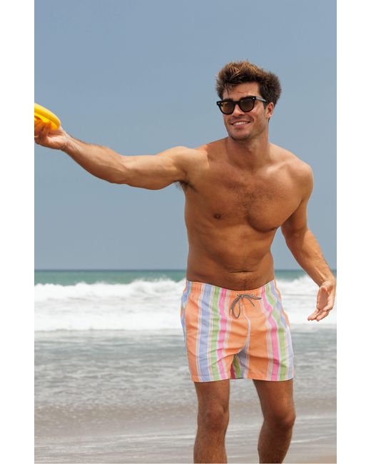 Boardies Multicolor Citrus Stripe Mid Length Swim Trunks for men
