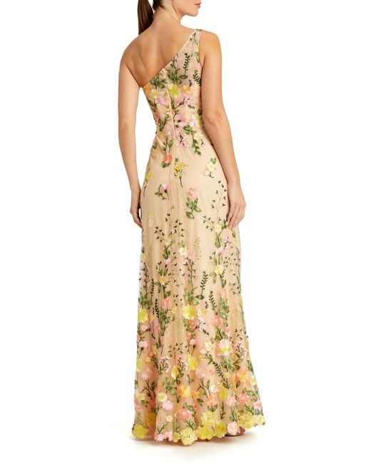 Mac Duggal Metallic Floral Embroidery One-shoulder Gown