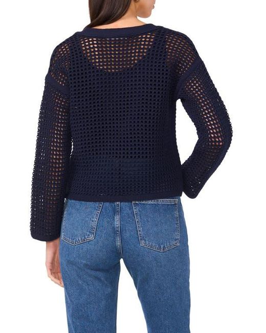 Two By Vince Camuto Blue Open Stitch Lace-Up Top
